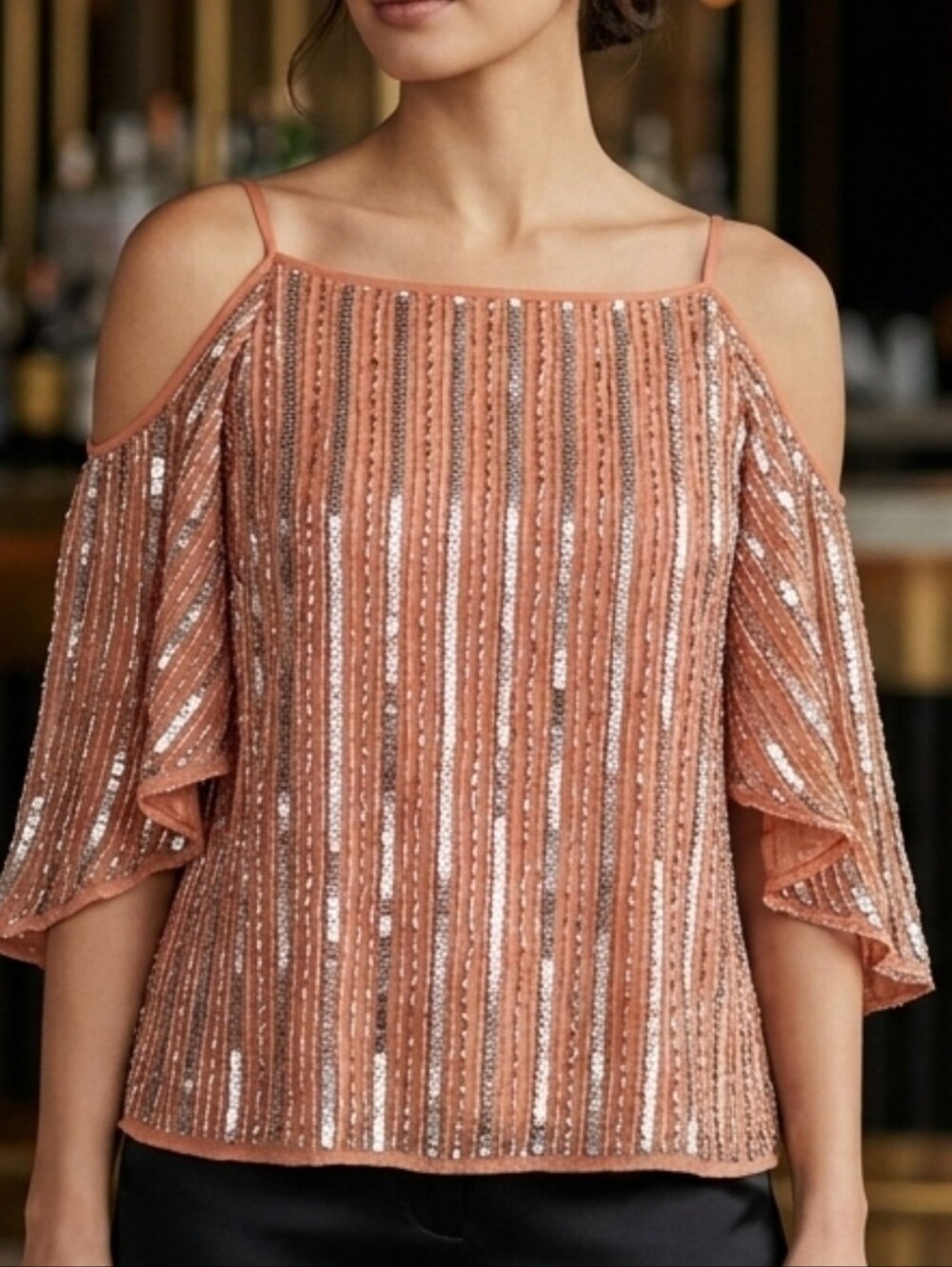 Parker Beaded Cold Shoulder Blouse